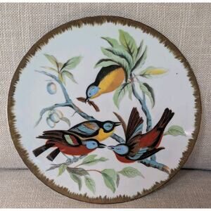 Vintage Lefton Birds Plate With Gold Trim 8.25" Diameter Japan Wall Hanging